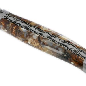 Laguiole En Aubrac Knife 1 Piece 12 Cm Fusion Double Plates And Handcarved Spring Stabilized Mammoth Handle Brushed Finish Num2