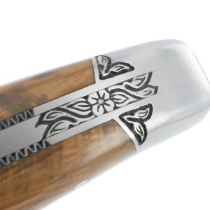 Laguiole En Aubrac Knife 1 Piece 12 Cm Mammoth Ivory Crust Handle 2 Brushed Stainless Steel Bolsters Chiseled Prestige Fly