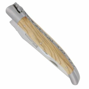 Laguiole En Aubrac Knife 1 Piece 12 Cm Olivewood Handle 2 Brushed Stainless Steel Bolsters