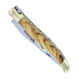 Laguiole En Aubrac Knife 1 Piece 12 Cm Olivewood Handle 2 Shiny Brass Bolsters