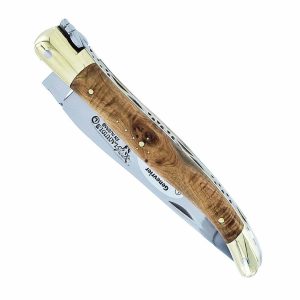 Laguiole En Aubrac Knife 1 Piece 12 Cm Juniper Handle 2 Shiny Brass Bolsters