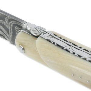 Laguiole En Aubrac Knife 1 Piece 12cm 2 Full Handle Horn Tip Double Plates Laminated Damascus Blade