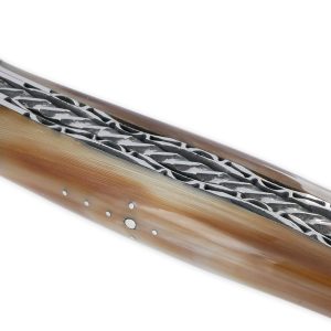 Laguiole En Aubrac Knife 1 Piece 12cm Horn Tip 2 Bright Stainless Steel Bolsters Double Plates And Handcarved Spiral Spring Shiny Finish