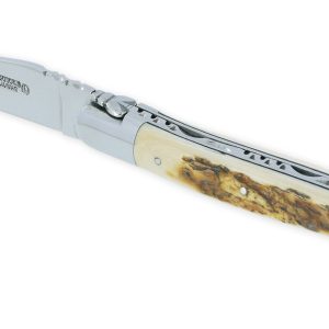 Laguiole En Aubrac Knife 1 Piece 12cm Mammoth Ivory Crust 2 Shiny Stainless Steel Bolsters