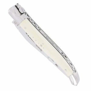 Laguiole En Aubrac Knife 1 Piece 12cm Mammoth White Ivory Handle 2 Bright Stainless Steel Bolsters