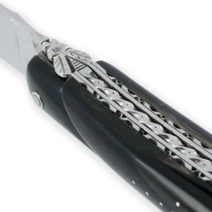 Laguiole En Aubrac Knife 1 Piece 12cm Full Buffalo Handle Spiral Spring Shiny Finish Double Plates