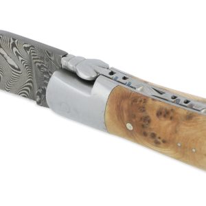 Laguiole En Aubrac Knife 1 Piece 12cm Juniper Handle 2 Brushed Stainless Steel Bolsters Balbach Damascus Blade