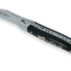 Laguiole En Aubrac Knife 1 Piece Marquetry Ebony Handle Diamond Inlay 2 Shiny Stainless Steel Bolsters 10cm