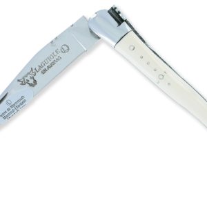 Laguiole En Aubrac Knife 1 Piece Mammoth Ivory Handle With Ebony Spacers 2 Bolsters Shiny Stainless Steel 10 Cm