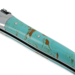 Laguiole En Aubrac Knife 1 Piece Turquoise Handle 2 Bolsters Shiny Stainless Steel 10 Cm