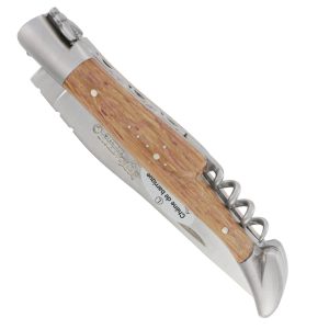 Laguiole En Aubrac Knife 2 Pieces 12 Cm Corkscrew Oak Barrel Handle Brushed Stainless Steel