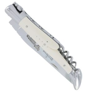 Laguiole En Aubrac Knife 2 Pieces 12 Cm Corkscrew Mammoth Ivory Handle 2 Shiny Stainless Steel Bolsters