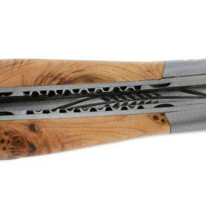 Laguiole En Aubrac Knife 2 Pieces 12cm With Corkscrew Juniper Handle 2 Brushed Stainless Steel Bolsters Double Plates