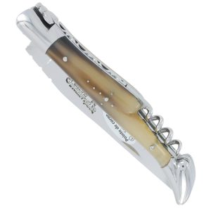 Laguiole En Aubrac Knife 2 Pieces 12 Cm Corkscrew Horn Tip Handle Shiny Stainless Steel