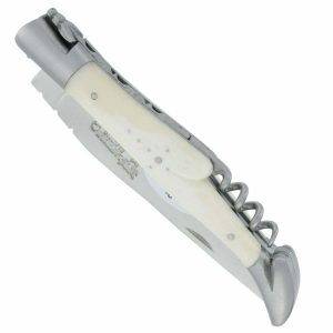 Laguiole En Aubrac Knife 2 Pieces 12 Cm Corkscrew Bone Handle Brushed Stainless Steel