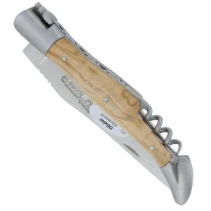 Laguiole En Aubrac Knife 2 Pieces 12 Cm Corkscrew Olivewood Handle Brushed Stainless Steel