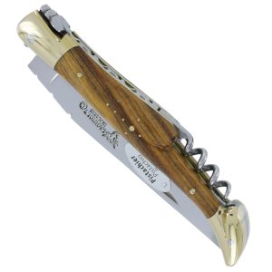 Laguiole En Aubrac Knife 2 Pieces 12 Cm Corkscrew Pistachio Handle Shiny Brass Bolsters