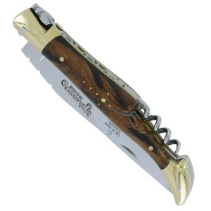 Laguiole En Aubrac Knife 2 Pieces 12 Cm Corkscrew Vine Stock Handle Shiny Brass Bolsters