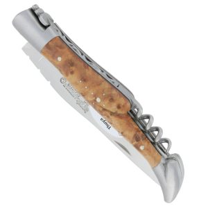 Laguiole En Aubrac Knife 2 Pieces12 Cm Corkscrew Thuja Handle Brushed Stainless Steel