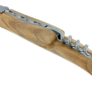 Laguiole En Aubrac Knife 2 Pieces 12 Cm Olivewood Full Handle Brushed Finish With Corkscrew