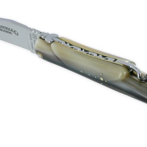 Laguiole En Aubrac Knife 2 Pieces 12 Cm Full Horn Tip Handle With Corkscrew Plates And Brass Rivets