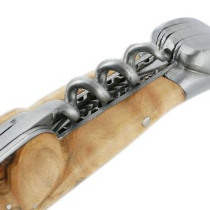 Laguiole En Aubrac Knife 2 Pieces 12cm With Corkscrew Olivewood Handle 2 Brushed Stainless Steel Bolsters Double Plates