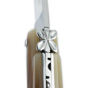 Laguiole En Aubrac Knife L Aubracien 1 Piece 12 Cm Horn Tip 1 Shiny Stainless Steel Bolster Fly Flower Of Aubrac
