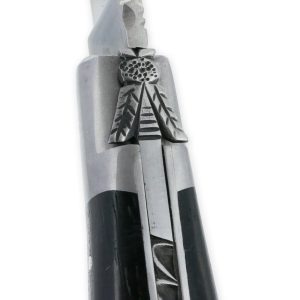 Laguiole En Aubrac Knife L Elegant 1 Piece 12cm Ebony Handle 2 Brushed Stainless Steel Bolsters Carved Spring Foliage Prestige Fly