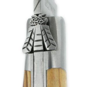 Laguiole En Aubrac Knife L Elegant 1 Piece 12cm Olivewood Handle 2 Brushed Stainless Steel Bolsters Carved Spring Foliage Prestige Fly
