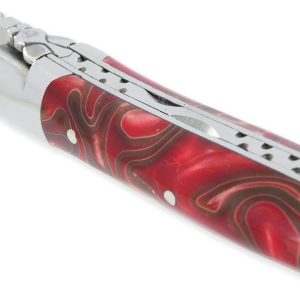 Laguiole En Aubrac Knife Marshmallow Red 1 Piece Acrylic Handle 2 Bolsters Shiny Stainless Steel 10 Cm