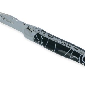 Laguiole En Aubrac Knife Marshmallow Black 1 Piece Acrylic Handle 2 Bolsters Shiny Stainless Steel 10 Cm