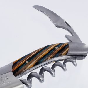 Laguiole En Aubrac Sommelier Marine Samba Marquetry Brushed Stainless Steel Finish 12 Cm