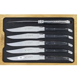 Laguiole En Aubrac Table Knives Black Buffalo Horn Set Of 6