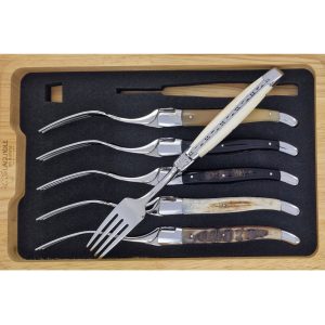 Laguiole En Aubrac Table Forks Mixed Horn Handles Set Of 6