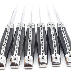 Laguiole En Aubrac Table Knives Of Dessert Or Salad Black Buffalo Horn Set Of 6
