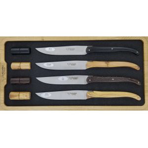 Laguiole En Aubrac Table Knives Steak House Mixed Woods Set Of 4