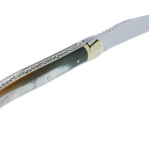 Laguiole Yesterday Knife Buffalo Horn Handle 1 Piece 12cm 1 Shiny Brassbolster