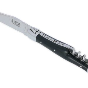 Laguiole Yesterday Knife Ebony Handle 2 Pieces 12cm 2 Shiny Stainless Steel Bolsters With Corkscrew