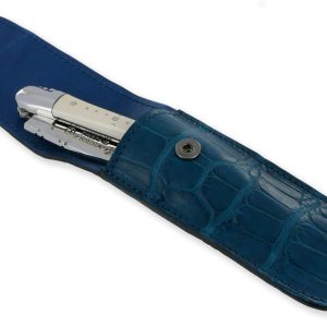 Etui Cuir Couteau Laguiole Club Rabat Crocodile Bleu 02
