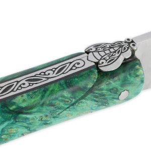 Laguiole Prestige Designer Knife 1 Piece 13 Cm Full Handle Green Maple And Mammoth Ivory Unique Piece