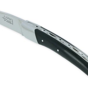 Le Thiers Laguiole Arbalete Ebony Handle Carved Spring Knife 1 Bolster 12 Cm Shiny Finish