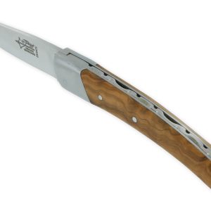 Le Thiers Laguiole Arbalete Knife Olivier Handle Carved Spring 1 Bolster 12 Cm Brushed Finish