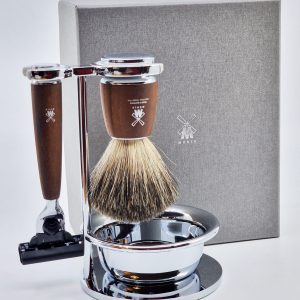 Muhle Shaving Set Mach3 Safety Razor And Ash Shaving Brush Rytmo 4 Pieces