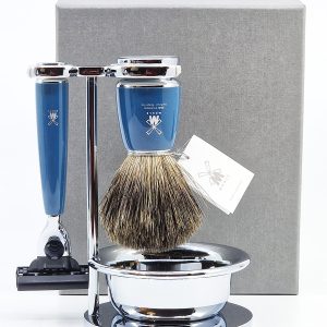 Muhle Shaving Set Mach3 Safety Razor And Shaving Brush Petroleum Blue Resin Rytmo 4 Pieces