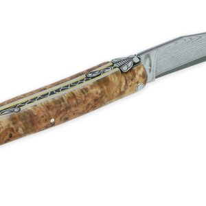 Prestige Laguiole En Aubrac Knife 1 Piece 12 Cm Full Chestnut Burr Handle Double Patina Damascus Blade