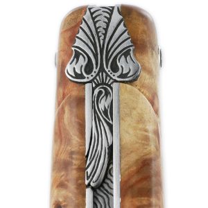 Prestige Laguiole En Aubrac Knife 1 Piece 12 Cm Full Chestnut Burl Handle Stainless Steel Platinum Hollow Spring Guilloche Hand Stylized Fly