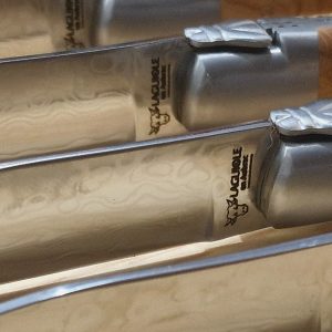 Prestige Laguiole Table Knives In Aubrac Juniper Damascus Blade Set Of 4