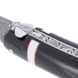 Prestige Knife Forge De Laguiole Rambaud Ebony Full Handle Bone And Red Ring Inserts Damascus Blade