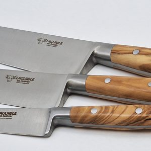 Set Of 3 Kitchen Knives Classical Laguiole En Aubrac Olivewood Handles