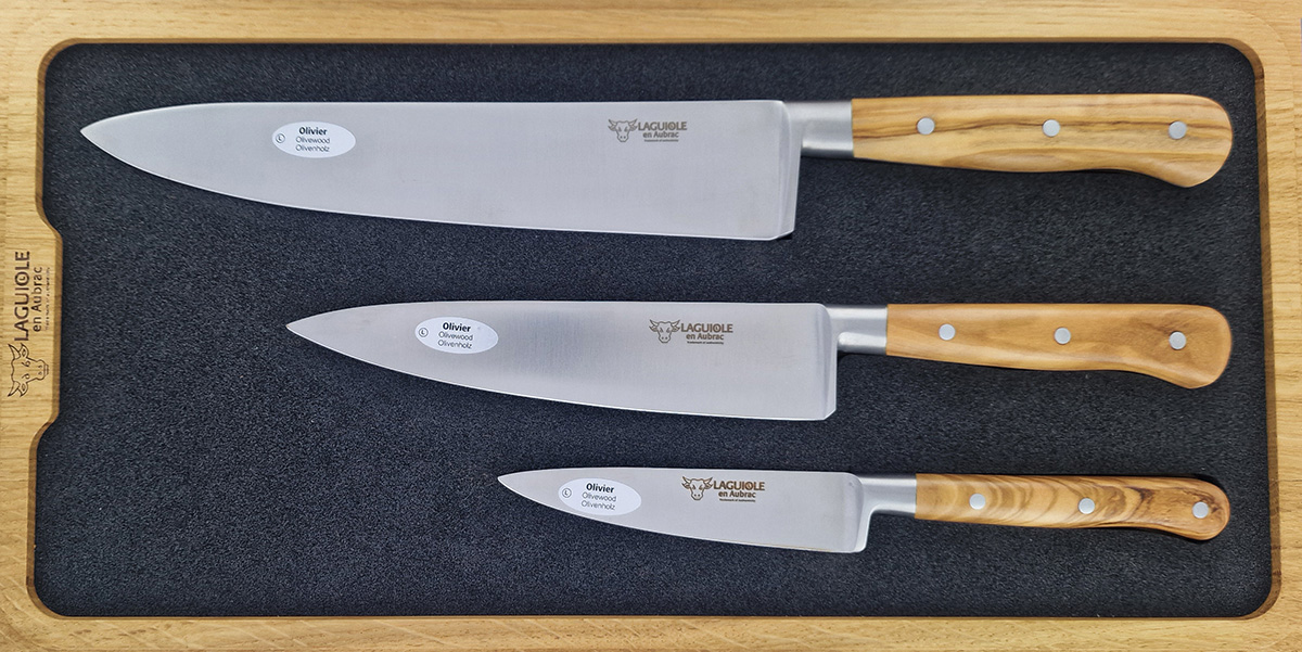 Set De 3 Couteaux De Cuisine Classique Laguiole En Aubrac En Olivier 01